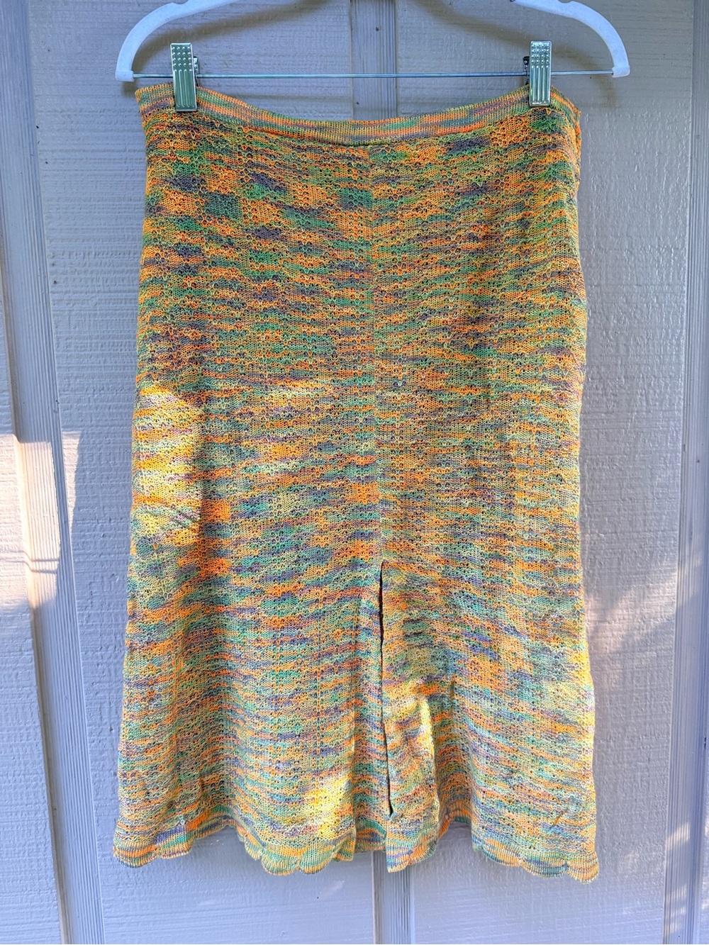 70s Vintage Variegated Knit Multi-Color A-Line Yellow & Green Skirt S M